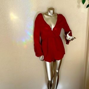 Britney Scalloped Romper in Color Burgundy